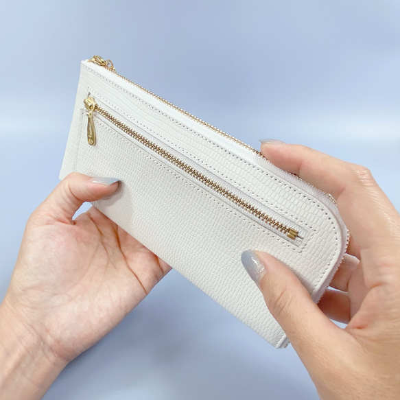 薄くて軽くて大容量な長財布 14ZipWallet ホワイトリザード Squeeze 日本製 4枚目の画像