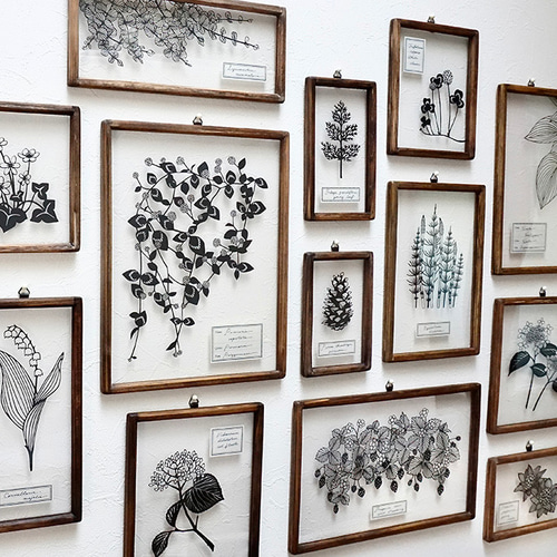 植物標本シリーズ】松ぼっくりの切り絵フレーム タペストリー・壁掛け