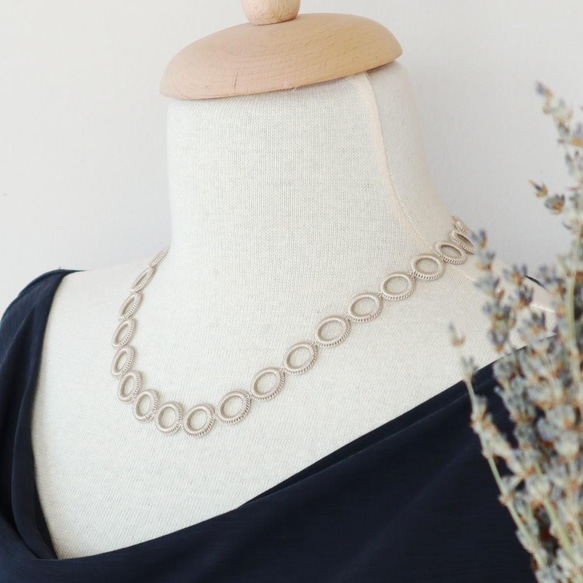 OYA crochet 50cm necklace [RING Pearl] Sand Beige 第1張的照片