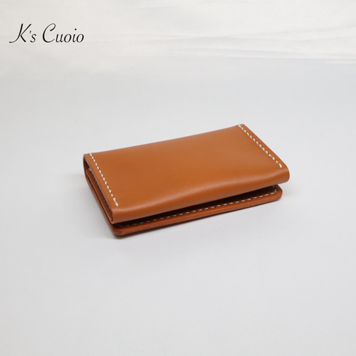 ヌメ革 手縫いカードケース（キャメル色）【送料無料】 名刺入れ