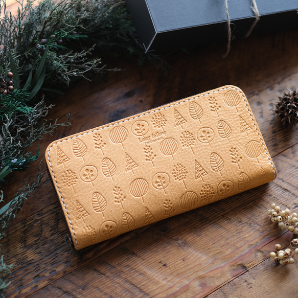 北欧柄 ラウンドファスナー 長財布 ヌメ]春財布 本革 通帳も入る