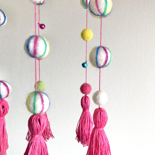 飴と鈴とひなあられのモビール つるし飾り オリジナル 羊毛フェルト