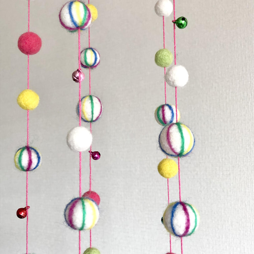 飴と鈴とひなあられのモビール つるし飾り オリジナル 羊毛フェルト