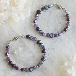 二月石 *條紋紫水晶和淡水珍珠手鍊 [M 尺寸] 第13張的照片