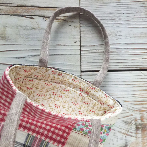 送料無料】パッチワークプチトートバッグ＊タータンチェックRD《プチ