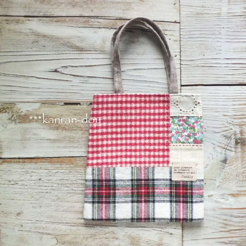 送料無料】パッチワークプチトートバッグ＊タータンチェックRD《プチ