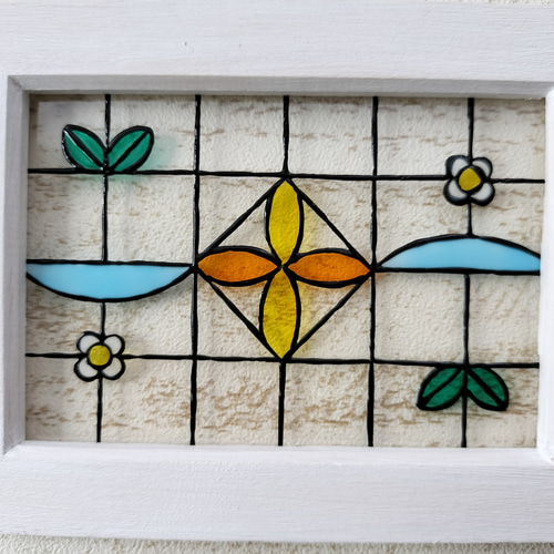 送料無料*ステンドグラス風フレーム*シンプル・花・縦にも横にも置ける