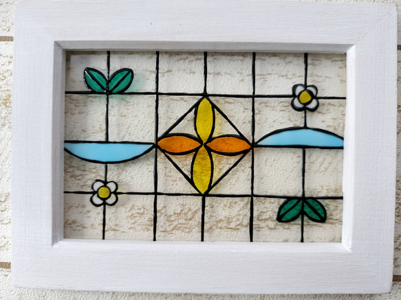 送料無料*ステンドグラス風フレーム*シンプル・花・縦にも横にも置ける