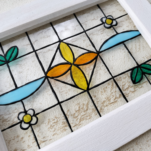 送料無料*ステンドグラス風フレーム*シンプル・花・縦にも横にも置ける