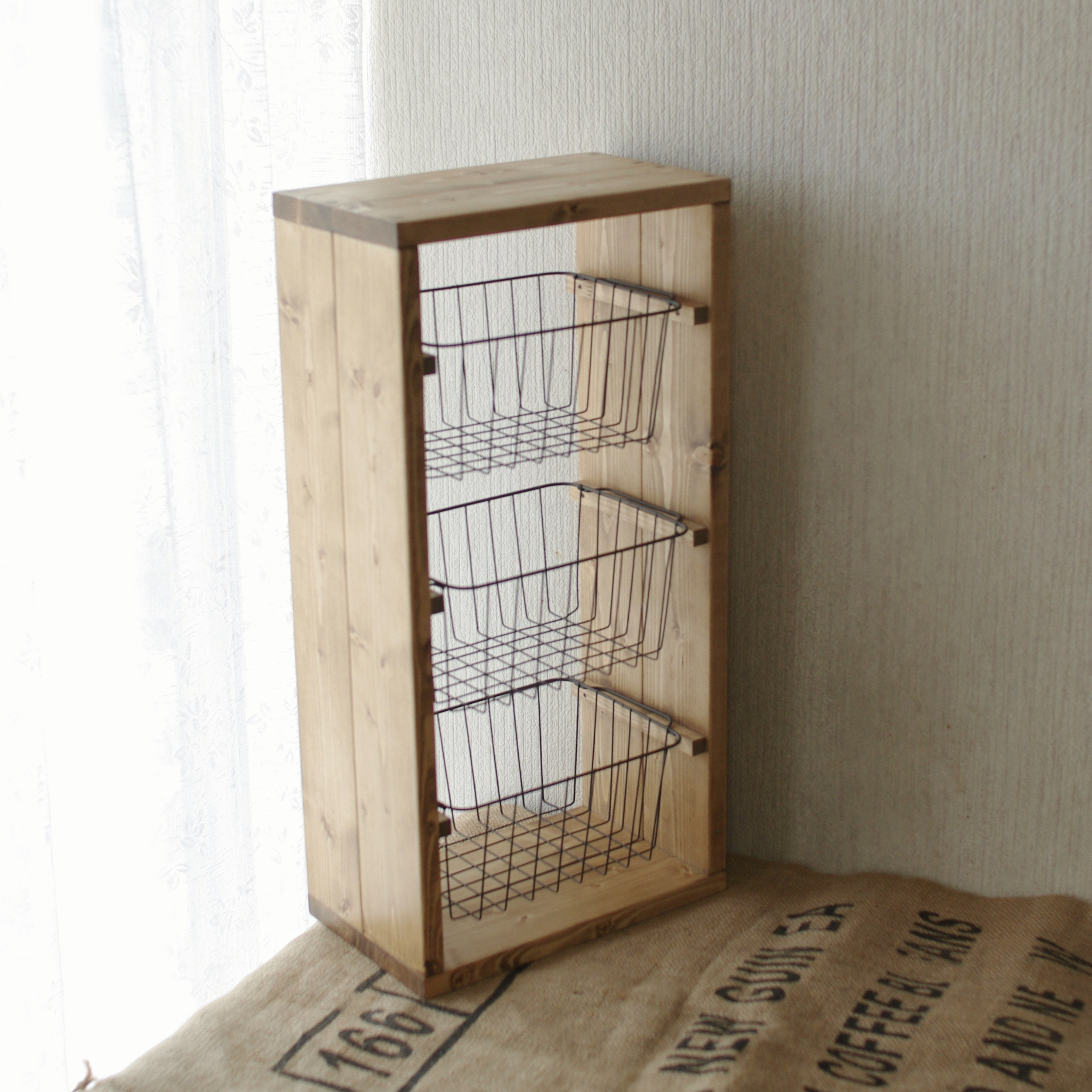 ワイヤーバスケット ラック 3段 ダークウォルナット シェルフ