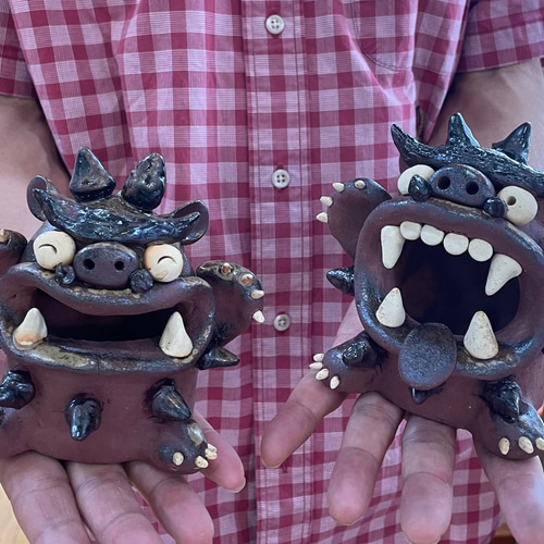 限定3組】シーサーの置き物（ペア） 陶器 笑う門には福来る！ 中型