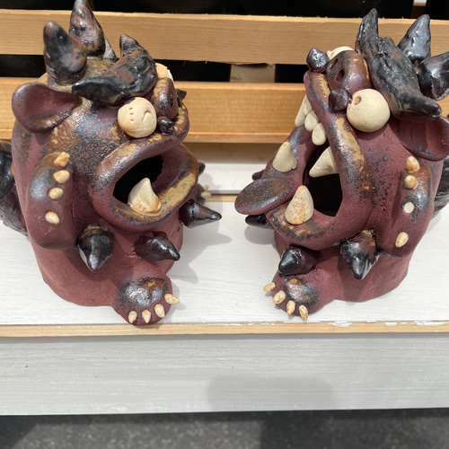 限定3組】シーサーの置き物（ペア） 陶器 笑う門には福来る！ 中型