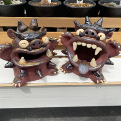限定2組】シーサーの置き物（ペア） 陶器 笑う門には福来る！ 中型