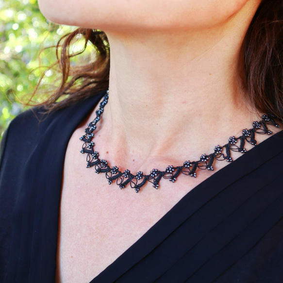 OYA crochet 43cm necklace [DIAMOND] Smoky Black 第1張的照片