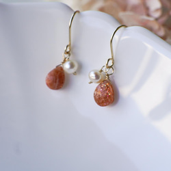 輕珠寶/ 太陽石 珍珠 耳環(耳夾) 六月誕生石 純銀/金/玫瑰金 客製化禮物 第2張的照片