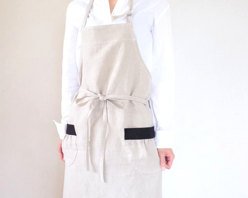 【ペア】リネンのリネンのエプロン　ハンドメイド 楽天市場】fabrizm キッチンエプロン ひざ丈 麻キャンバス