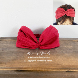 ★已售出8件★時尚紅色立陶宛亞麻天然頭巾頭帶♪ 第2張的照片