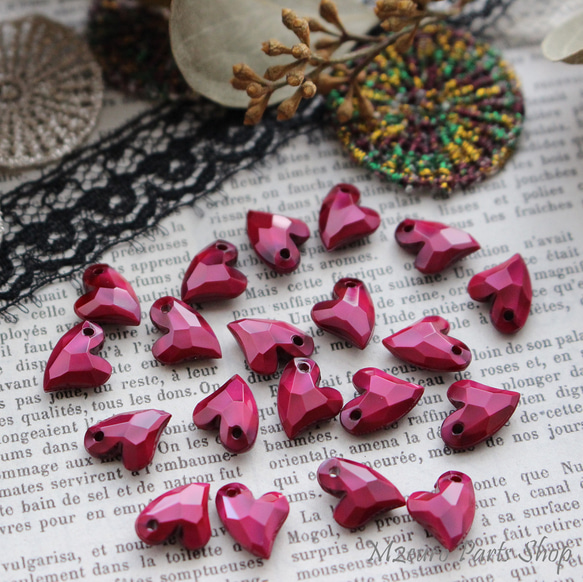 多面カット・ハート・アクリルパーツ・ダークチェリー(20個) ビーズ