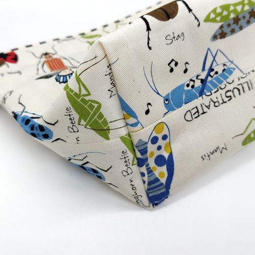 ハンドメイド お弁当袋 コップ袋 2枚セット 昆虫柄 生成り お弁当袋＆コップ袋 各2枚セット／昆虫イラスト柄＜生成り