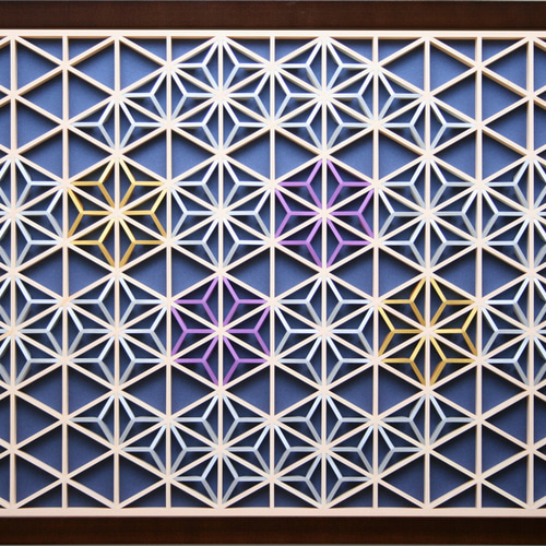 組子アートパネル 【切子調 青に紫2点】 和風インテリアパネル