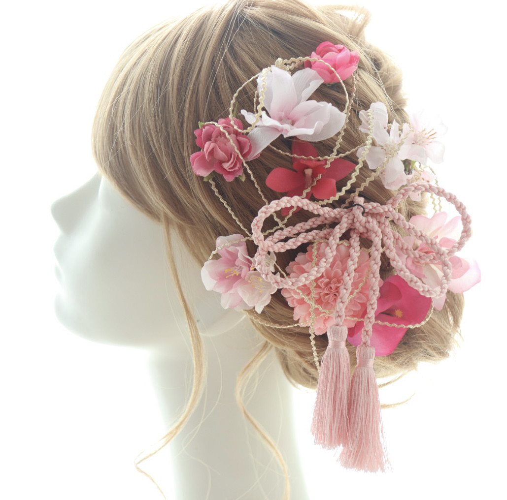 ヘッドドレス　桜　ピンク　髪飾り　ヘアアクセ　フラワーヘッドパーツ 結婚式 ウェディング ブライダル 成人式 卒業式
