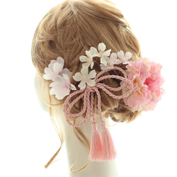 ヘッドドレス 桜 ダリア 髪飾り ヘアアクセ フラワーヘッドパーツ 結婚式 ウェディング ブライダル 成人式 卒業式　 3枚目の画像