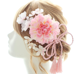 ヘッドドレス 桜 ダリア 髪飾り ヘアアクセ フラワーヘッドパーツ 結婚式 ウェディング ブライダル 成人式 卒業式　 6枚目の画像