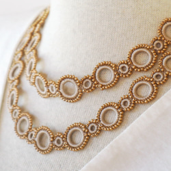 90cm OYA crochet lariet [RING] Beige & Gold 第3張的照片