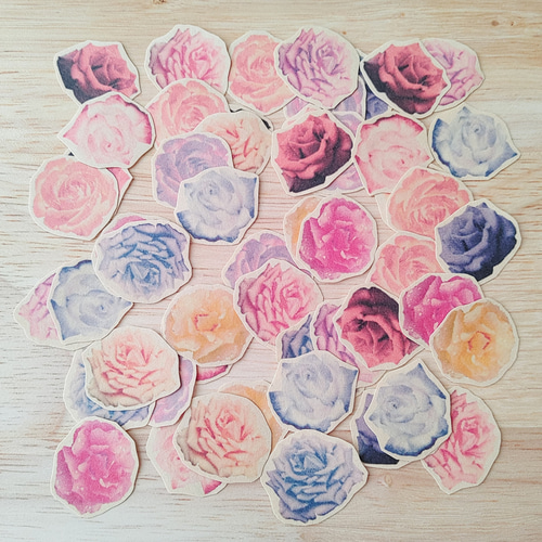 フレークシールバラ売り ☆送料無料☆バラのクラフトフレークシール 52枚入り シール KT.craft