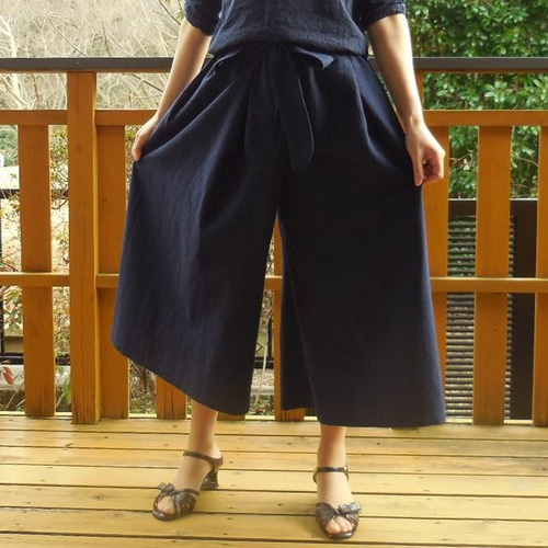 受注【綿麻】ロングスカーチョ 見た目はｽｶｰﾄ♪ガウチョパンツ L-85