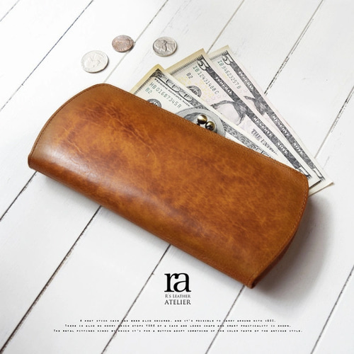 ふわ軽♪アンティーク調ガマグチ 高級ムラ染め姫路レザー がまぐち 長