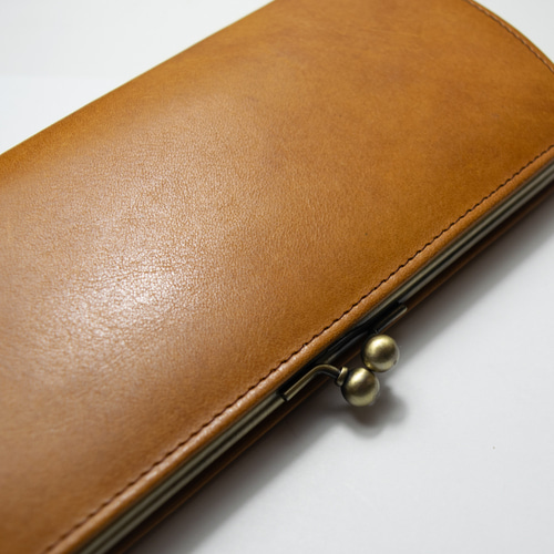 ふわ軽♪アンティーク調ガマグチ 高級ムラ染め姫路レザー がまぐち 長