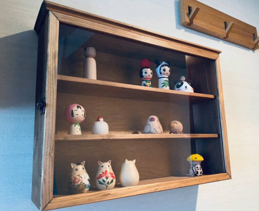 壁掛け金具・留め金具付☆３段クリアシェルフ☆ダークウォルナット☆ワトコオイル☆