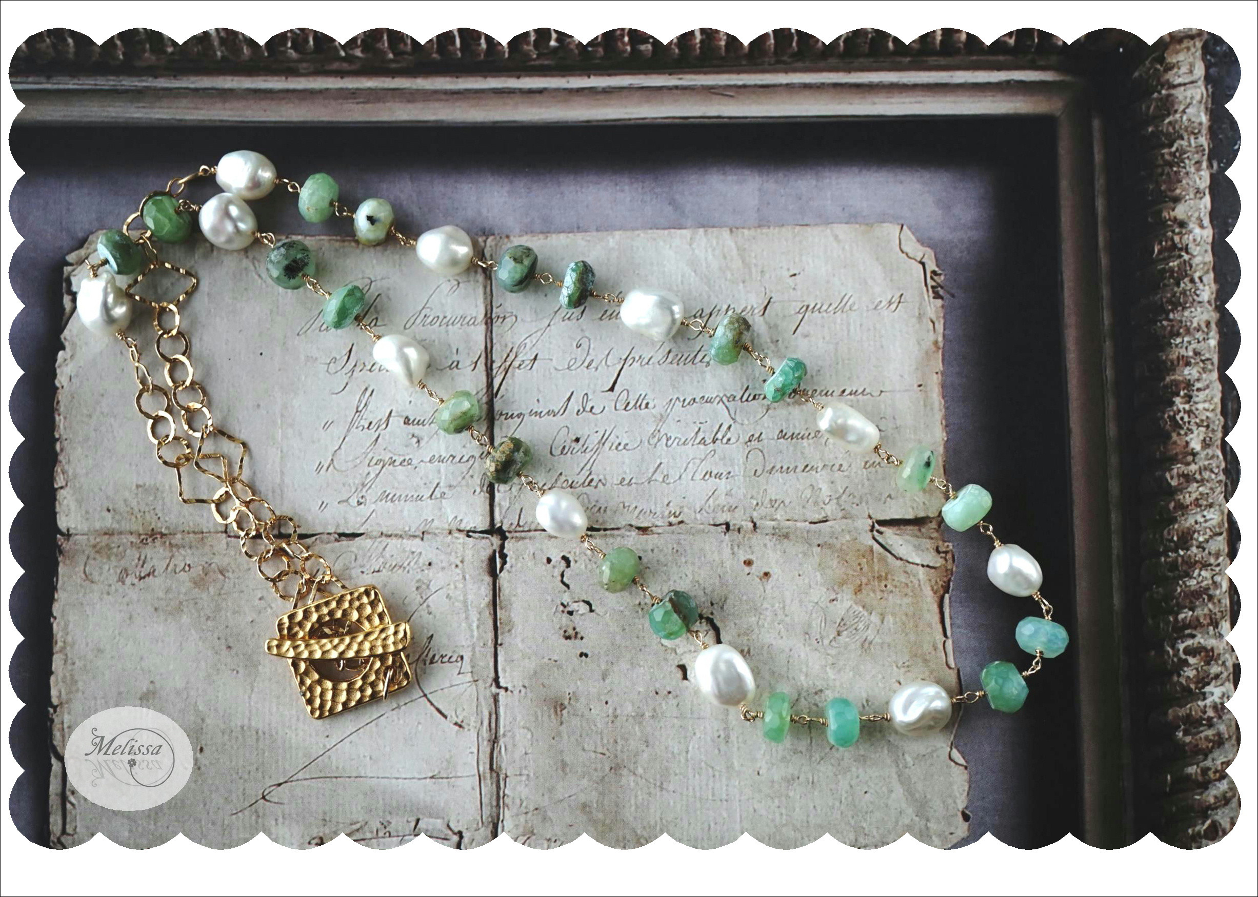 ブルーオパールと淡水パールの55cmネックレス