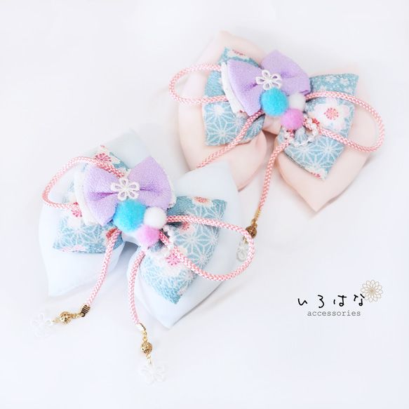 和風リボン 髪飾り 七五三 ひな祭り 水色/ピンク ヘアクリップ M 雑貨