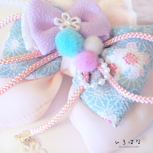 和風リボン 髪飾り 七五三 ひな祭り 水色/ピンク ヘアクリップ M 雑貨