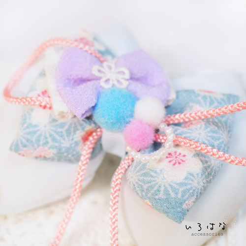 和風リボン 髪飾り 七五三 ひな祭り 水色/ピンク ヘアクリップ M 雑貨