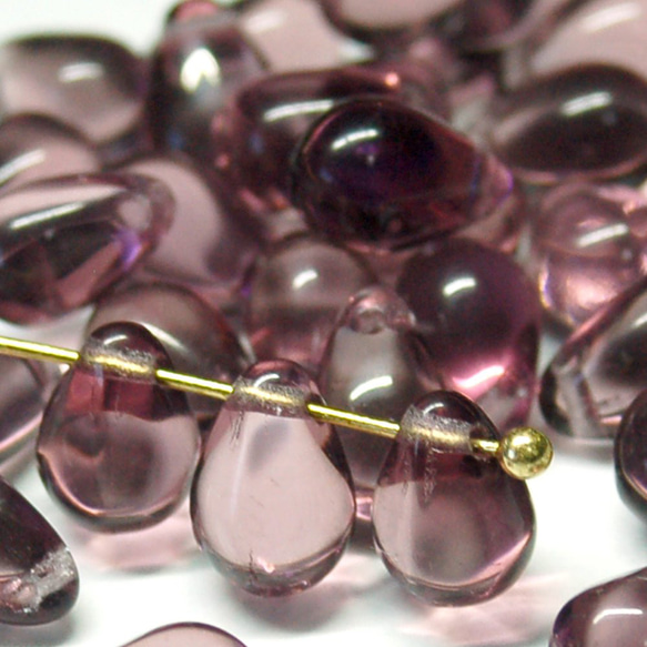 チェコ ビーズ ドロップ 6x9mm 10個 ライト アメジスト パープル クリア ppnalia 1枚目の画像