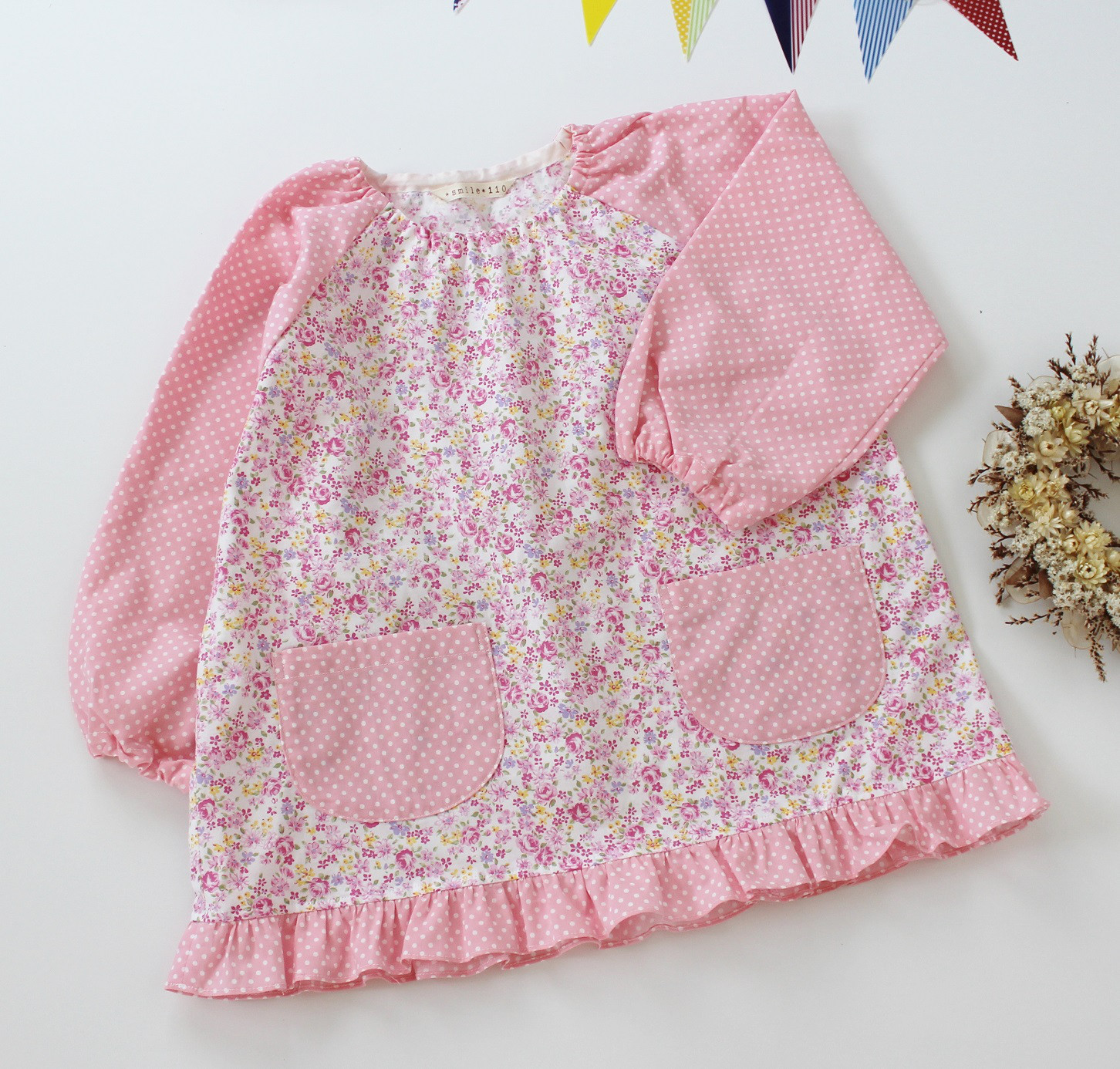 女の子　スモック　110 花柄　ミント　ピンク 女の子 スモック 110 花柄 ミント ピンク 【公式通販】