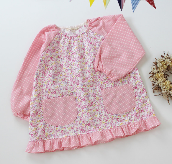 100・110・120 フリルスモック ピンク花柄 子供服 Maokka 通販 5295521