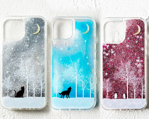 スノードームのような 冬の星空 iPhoneグリッターケース 名入れ可能