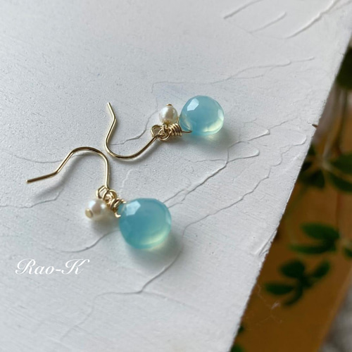 ✨選べる金具✨14kgf/silver925 シーブルーカルセドニーのピアス