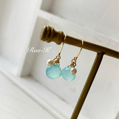 ✨選べる金具✨14kgf/silver925 シーブルーカルセドニーのピアス
