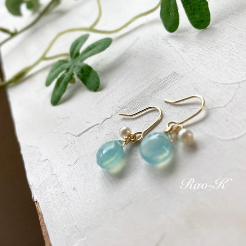 ✨選べる金具✨14kgf/silver925 シーブルーカルセドニーのピアス