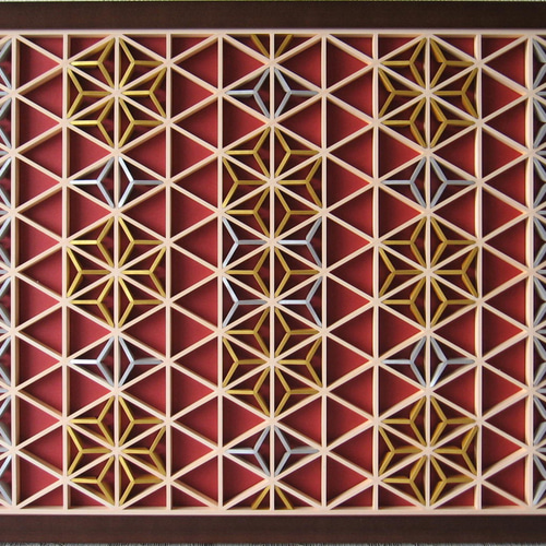 組子アートパネル 【緋色に金の雫】 和風インテリアパネル