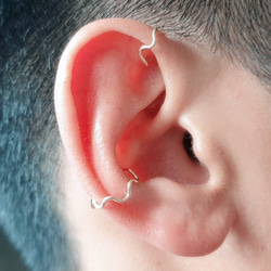 シンプルウェーブピアス/耳軟骨クリップSV925/14KGF、セカンドピアス用