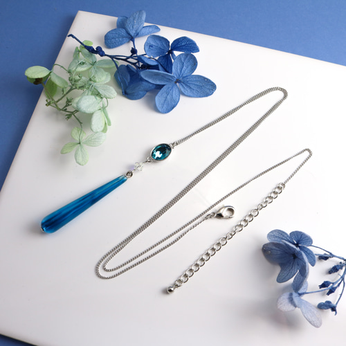 9820 スワロフスキー ロングネックレス 鳥籠 青い鳥 ボールチェーン f15d71c043f5a74325c318e60d9306