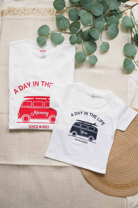 ＜ロンパースへ変更可能＞名前入り「SURF BUS」Tシャツ (親子リンク/父の日/出産祝/家族リンク/家族コーデ) 9枚目の画像