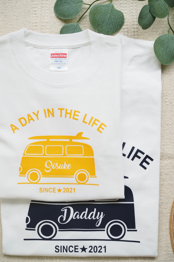 ＜ロンパースへ変更可能＞名前入り「SURF BUS」Tシャツ (親子リンク/父の日/出産祝/家族リンク/家族コーデ) 7枚目の画像