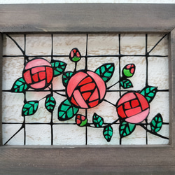 アンティーク　ステンドグラスフレーム入り 送料無料*ステンドグラス風フレーム*バラ・ローズ・アンティーク・縦横